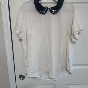 Torrid White Blouse with Black Embellished Collar